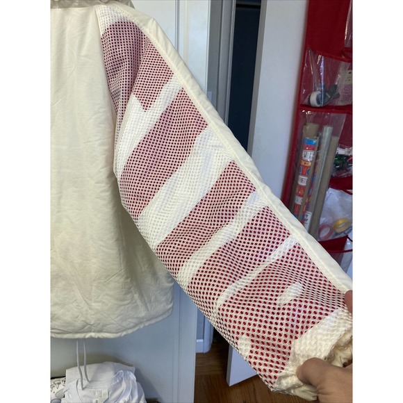 Flight Club Jacket Cream Red Foldaway Hood Spell Out On Sleeves Size Mens S EUC - Picture 7 of 12